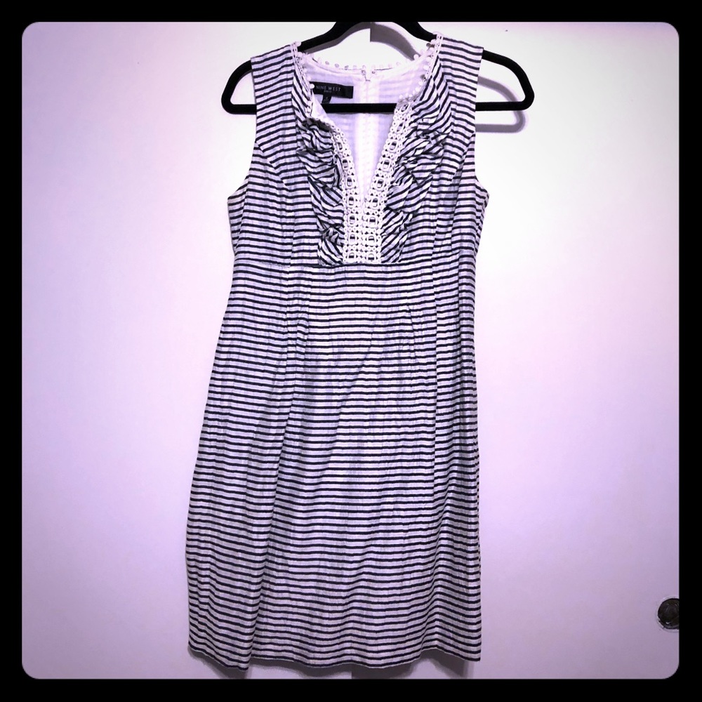 Nine West White & Blue Stripped Dress